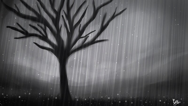 Bare Tree in Rain — Black, Melancholic