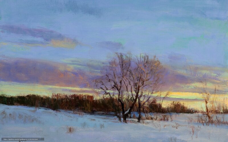 Bare Tree in Snow — Blue, Serene, Winter, Painting