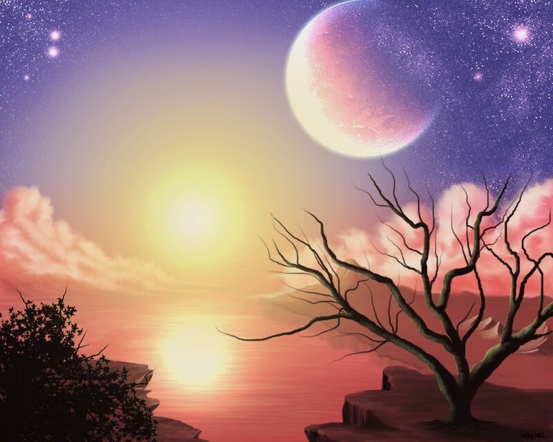 Bare Tree on Cliff — Purple