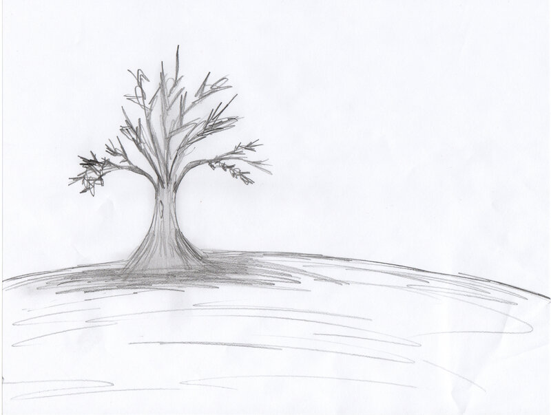 Bare Tree on Hill — Black, Solitary