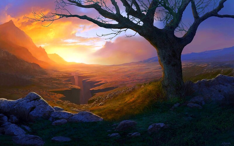 Bare Tree on Hillside — Orange
