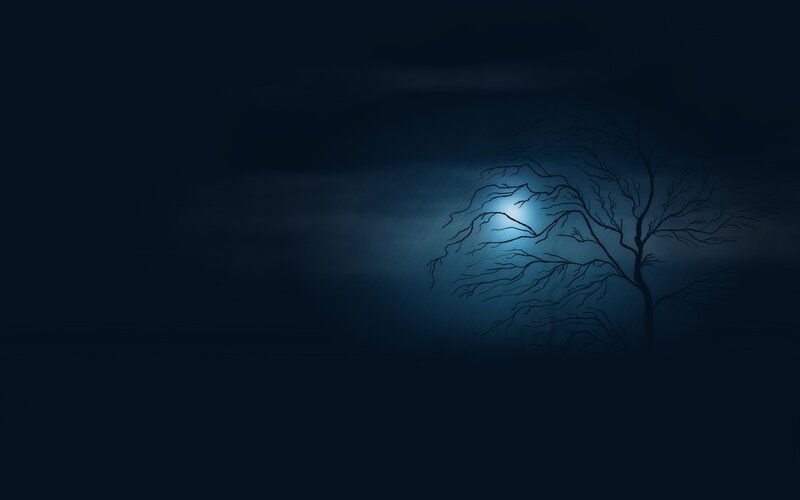 Bare Tree Silhouette — Blue, Dark