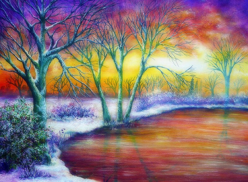 Bare Trees by River — Purple