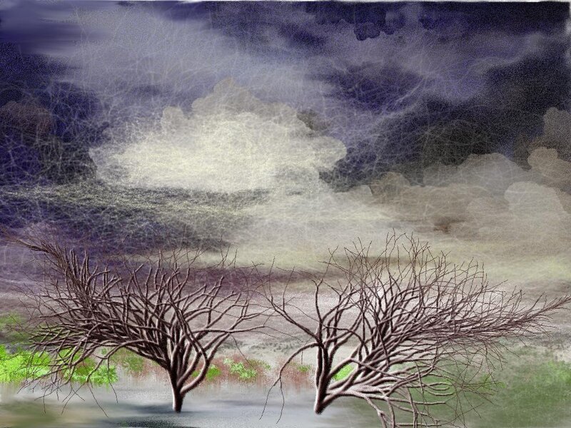 Bare Trees in Fog — Gray, Dramatic