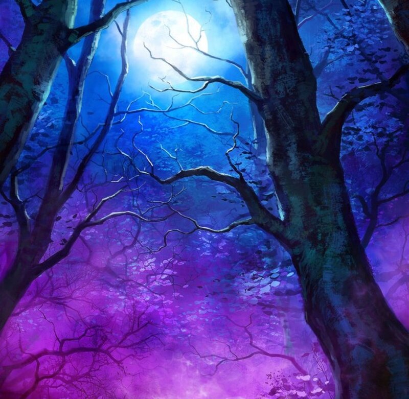 Bare Trees in Forest — Blue, Mysterious