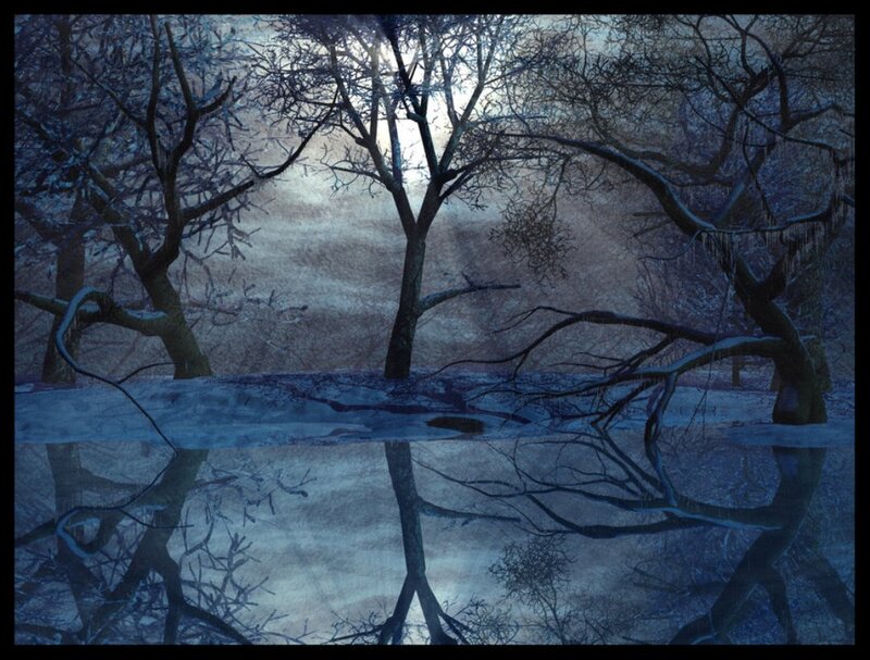 Bare Trees in Winter — Blue, Dreary, Digital Art