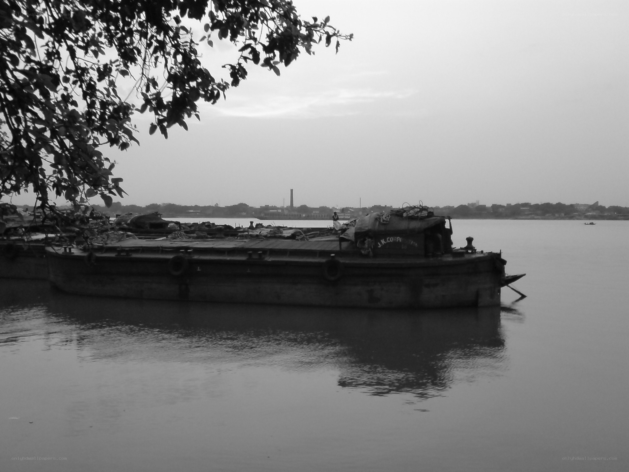 Barge on a calm river