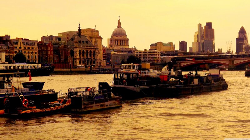 Barges on River Thames — Gold