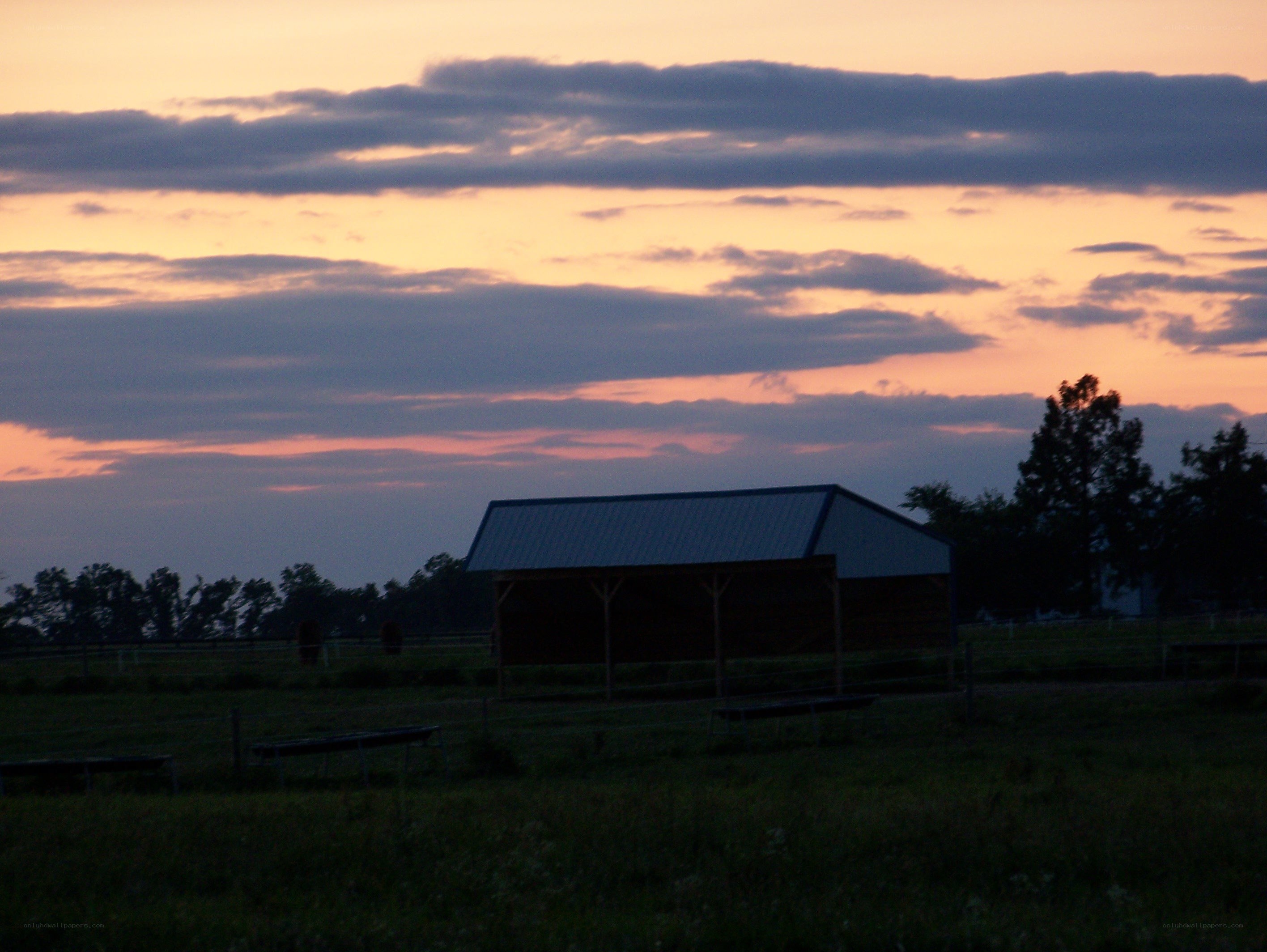 barn at dusk in a field