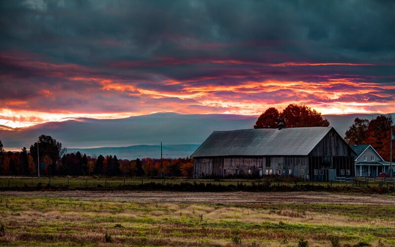Barn at Sunset — Orange, Dramatic