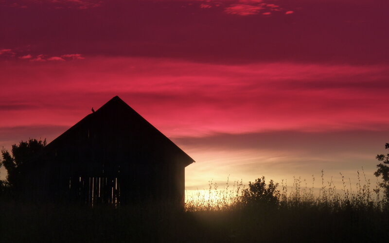 Barn at Sunset — Red