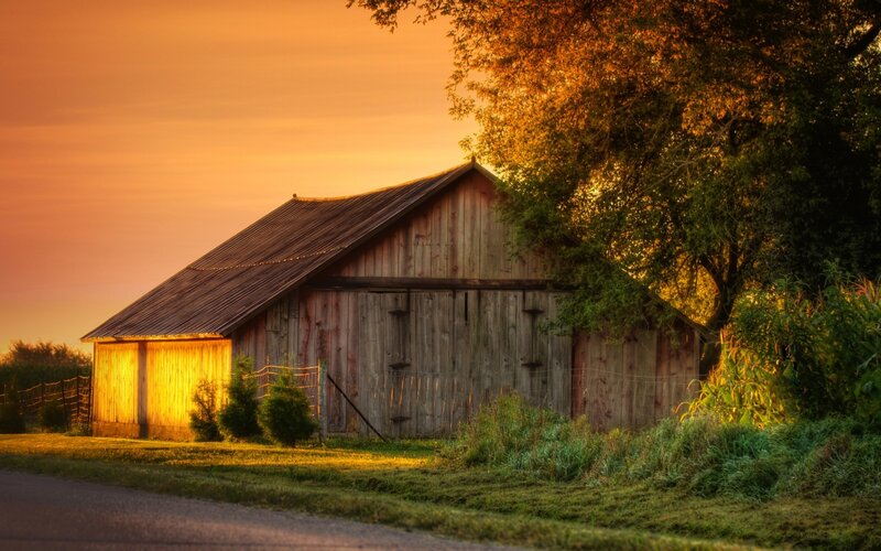 Barn at sunset