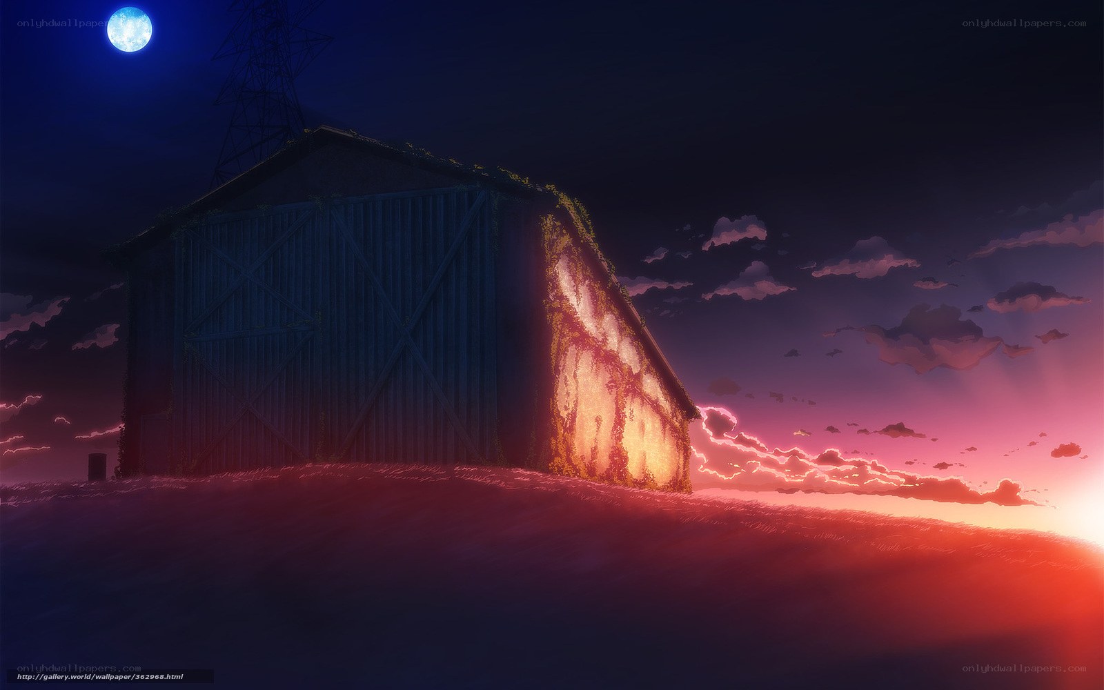 Barn at twilight with glowing wall