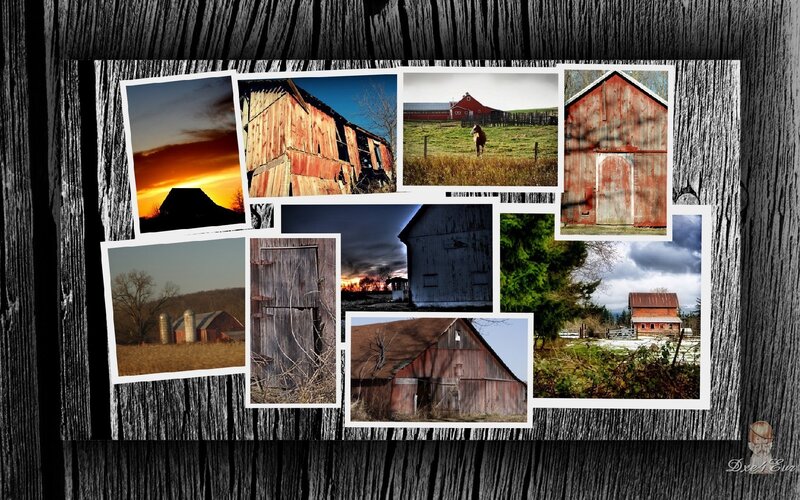 Barn collage on wood