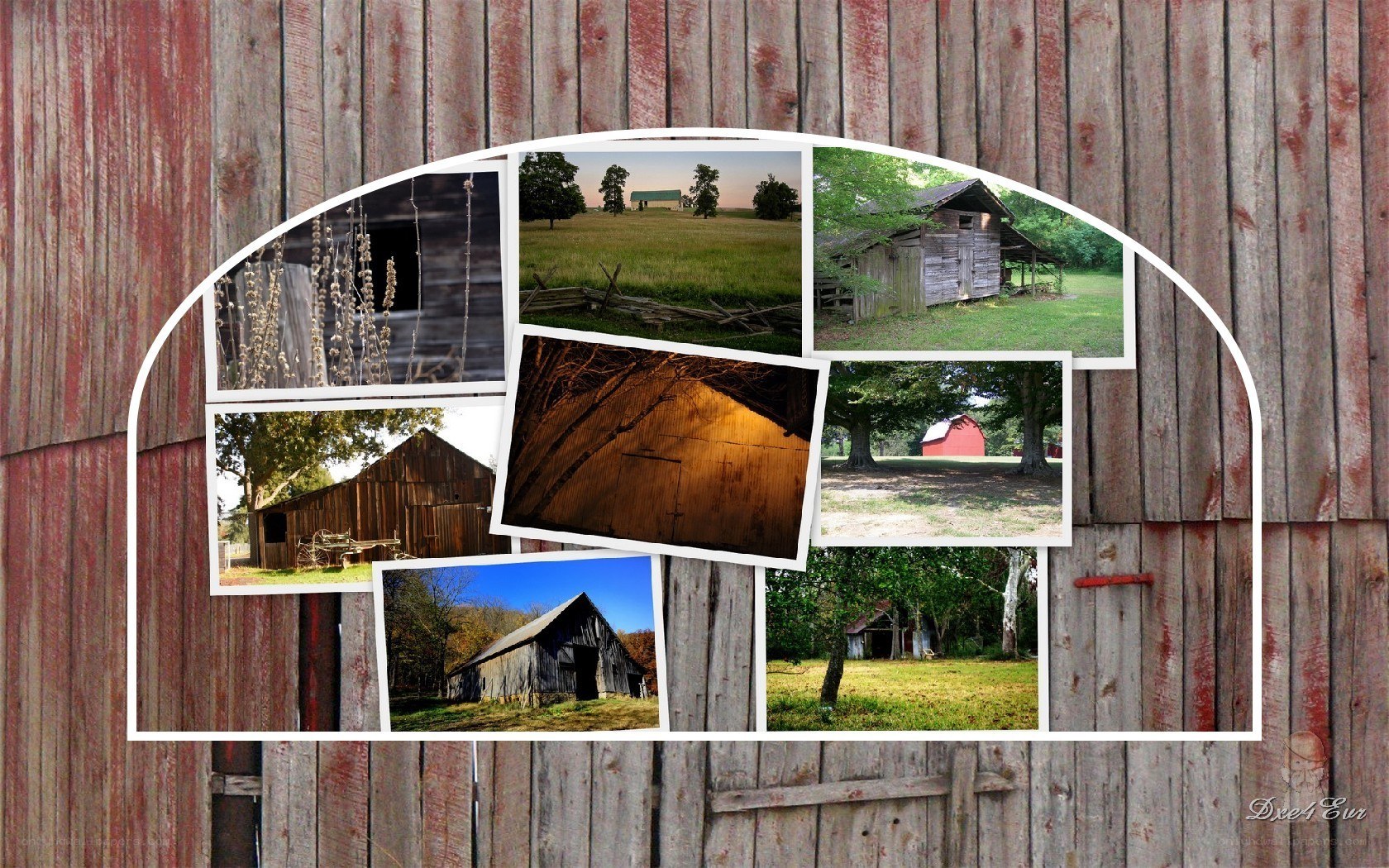 Barn collage on wooden wall