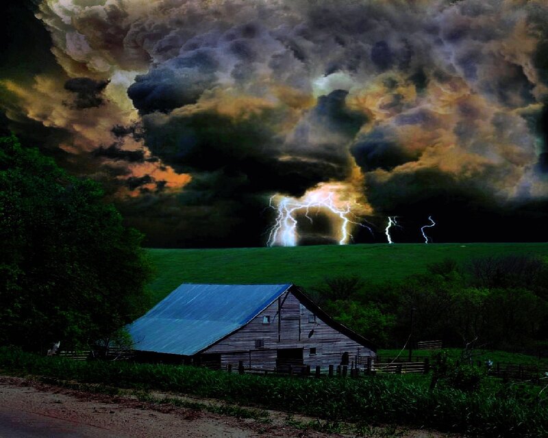 Barn During Storm — Green