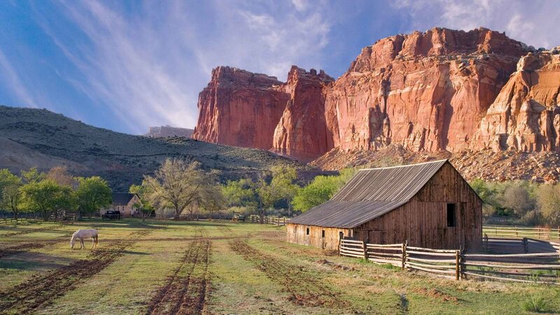 Barn in a desert valley