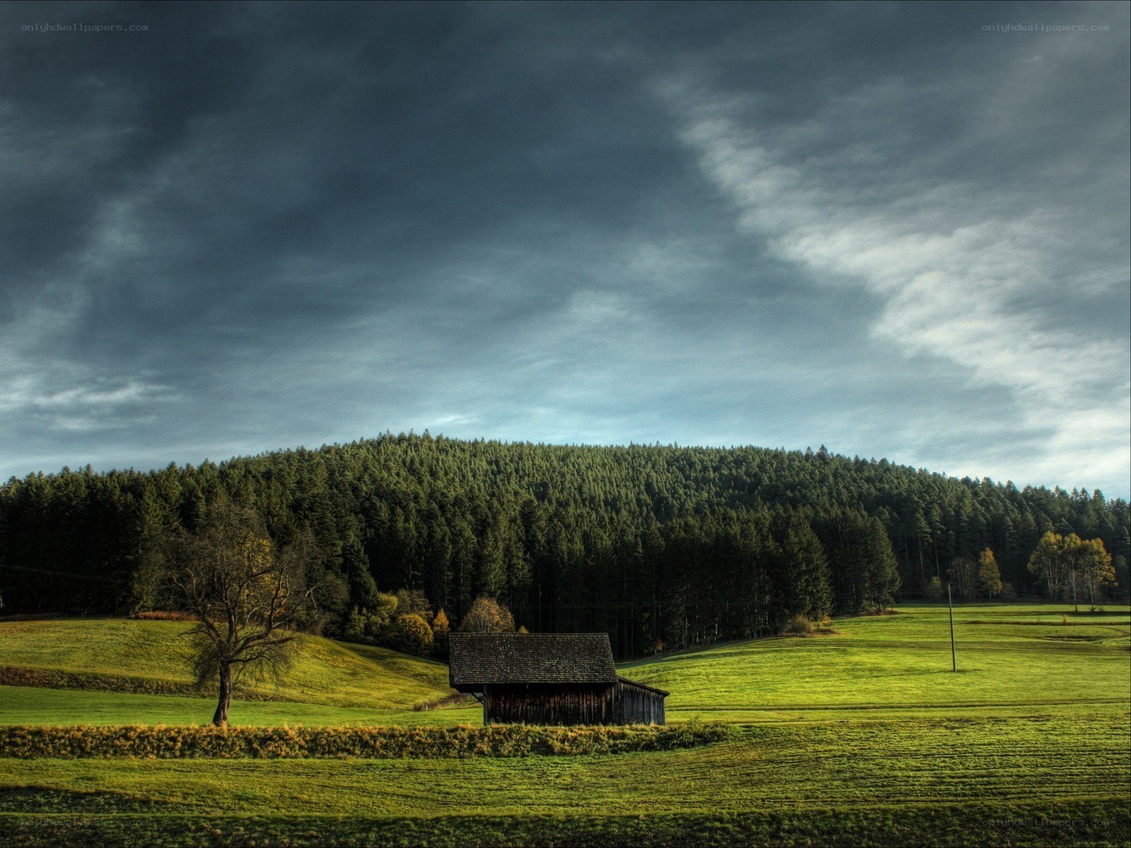Barn in a green valley