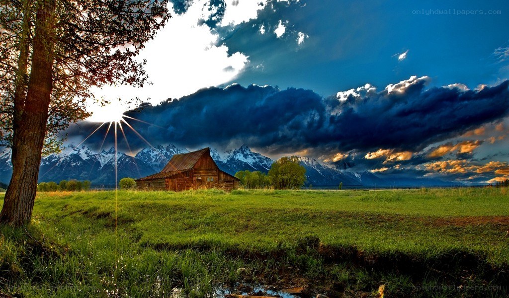Barn in a mountain valley