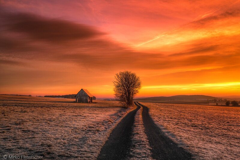 Barn in Frosty Field — Orange
