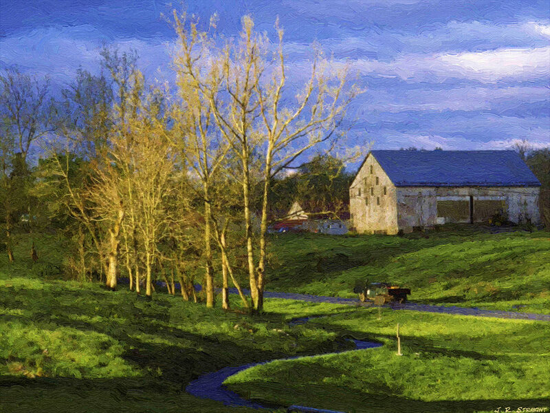 Barn in Green Field — Serene, Afternoon
