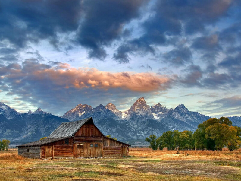 Barn in mountain valley