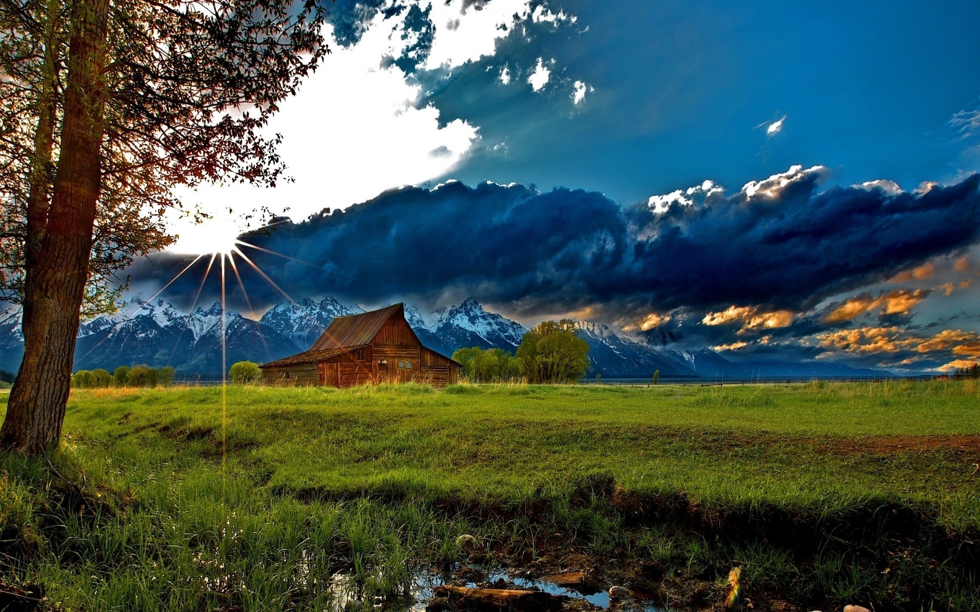 Barn in mountain valley
