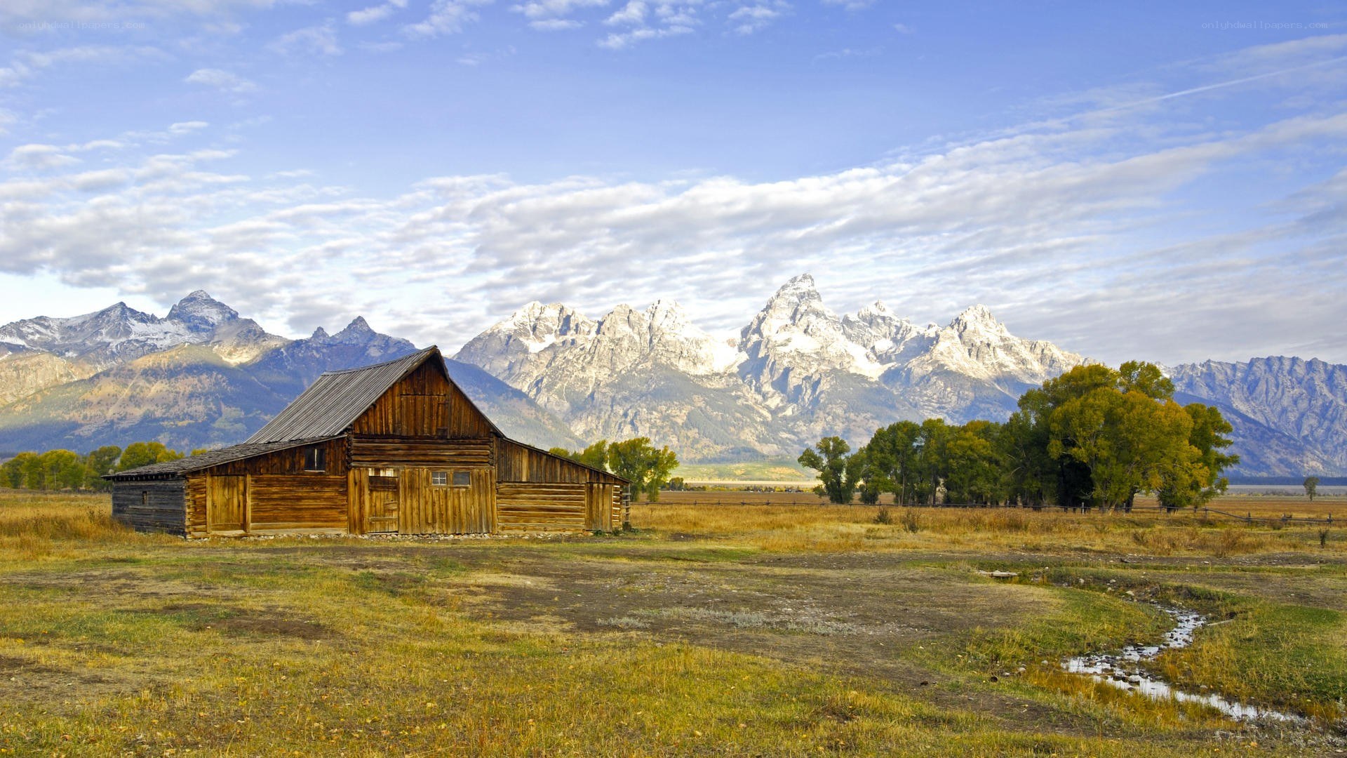 Barn in mountain valley