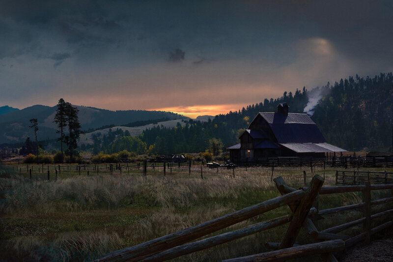 Barn in Mountain Valley — Dark Blue