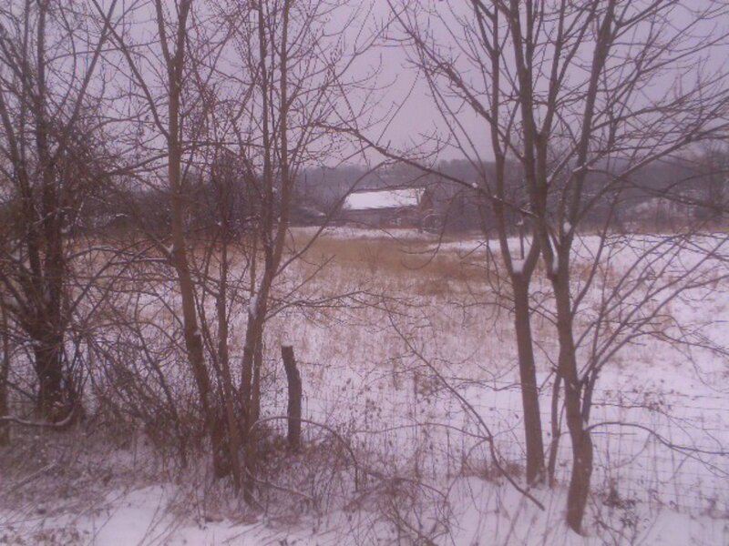 Barn in Snowy Field — White