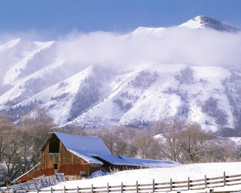 Barn in Snowy Valley