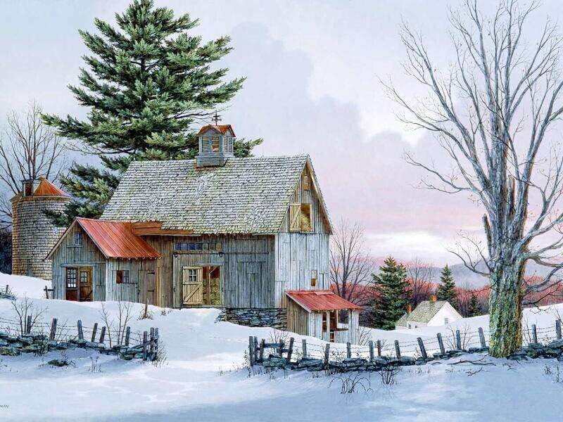 Barn in Winter Landscape