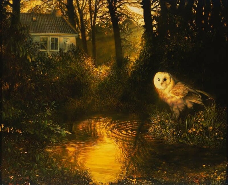 Barn Owl in Forest — Gold
