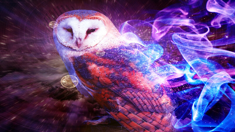 Barn Owl with Energy — Purple, Dramatic, Digital Art