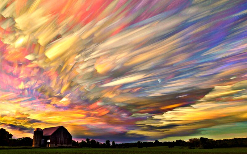 Barn under Colorful Sky