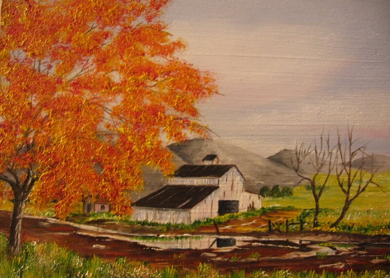 Barn with Autumn Tree