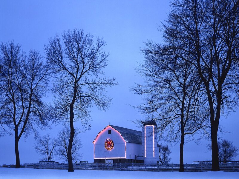 Barn with Christmas lights