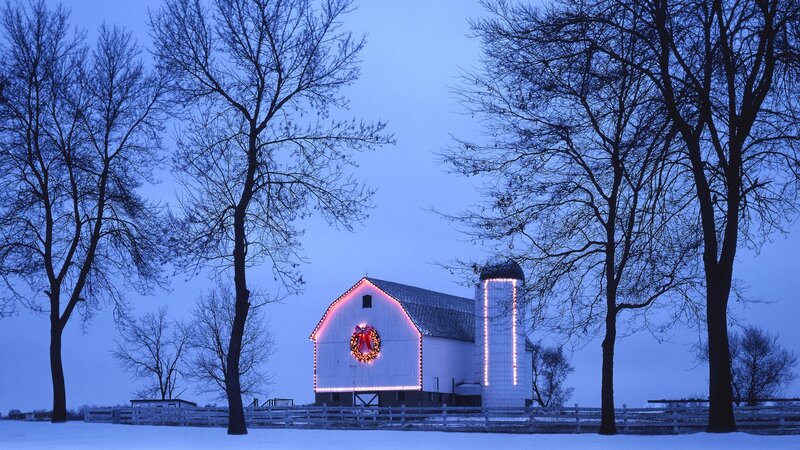Barn with Christmas lights