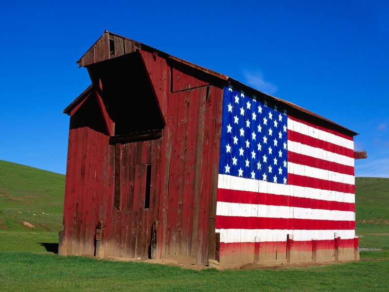 Barn with Flag Painting