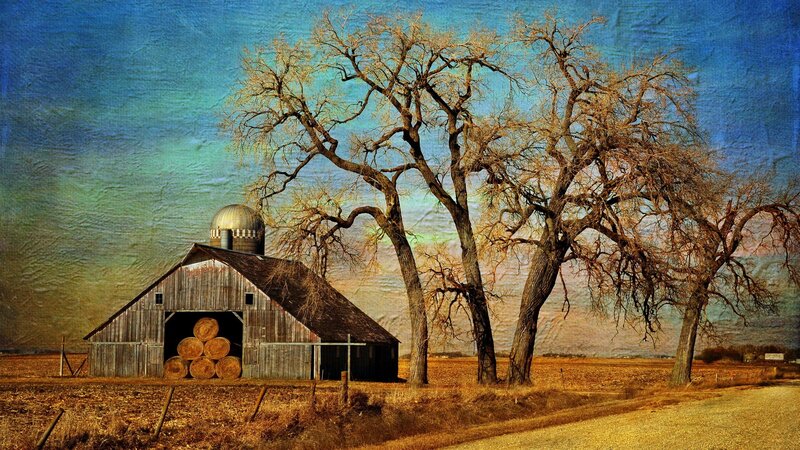 Barn with Hay Bales — Blue
