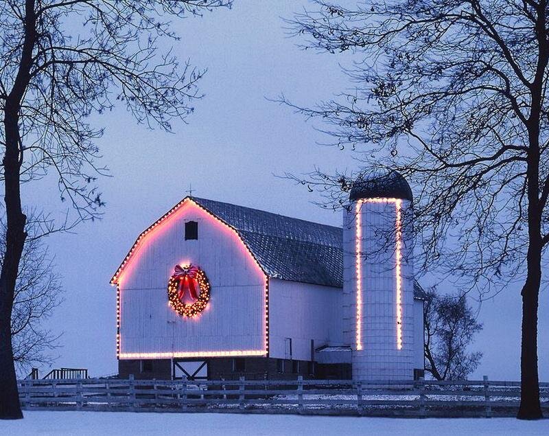 Barn with Holiday Lights