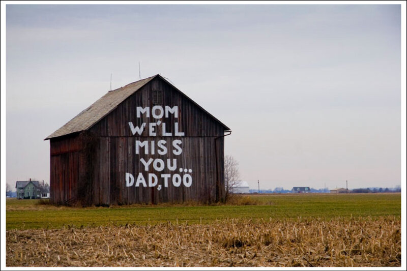 Barn with memorial message