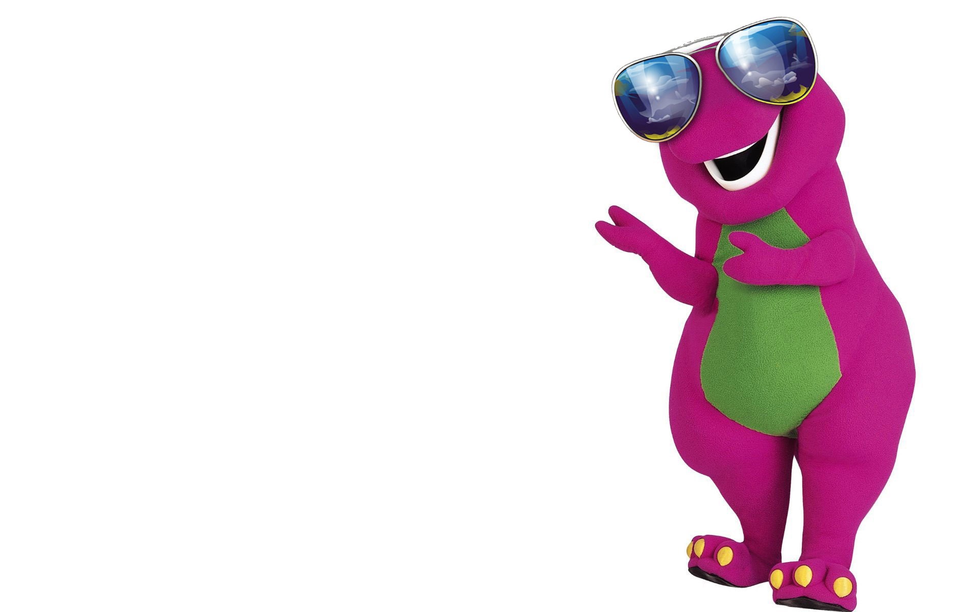 Barney the dinosaur with sunglasses