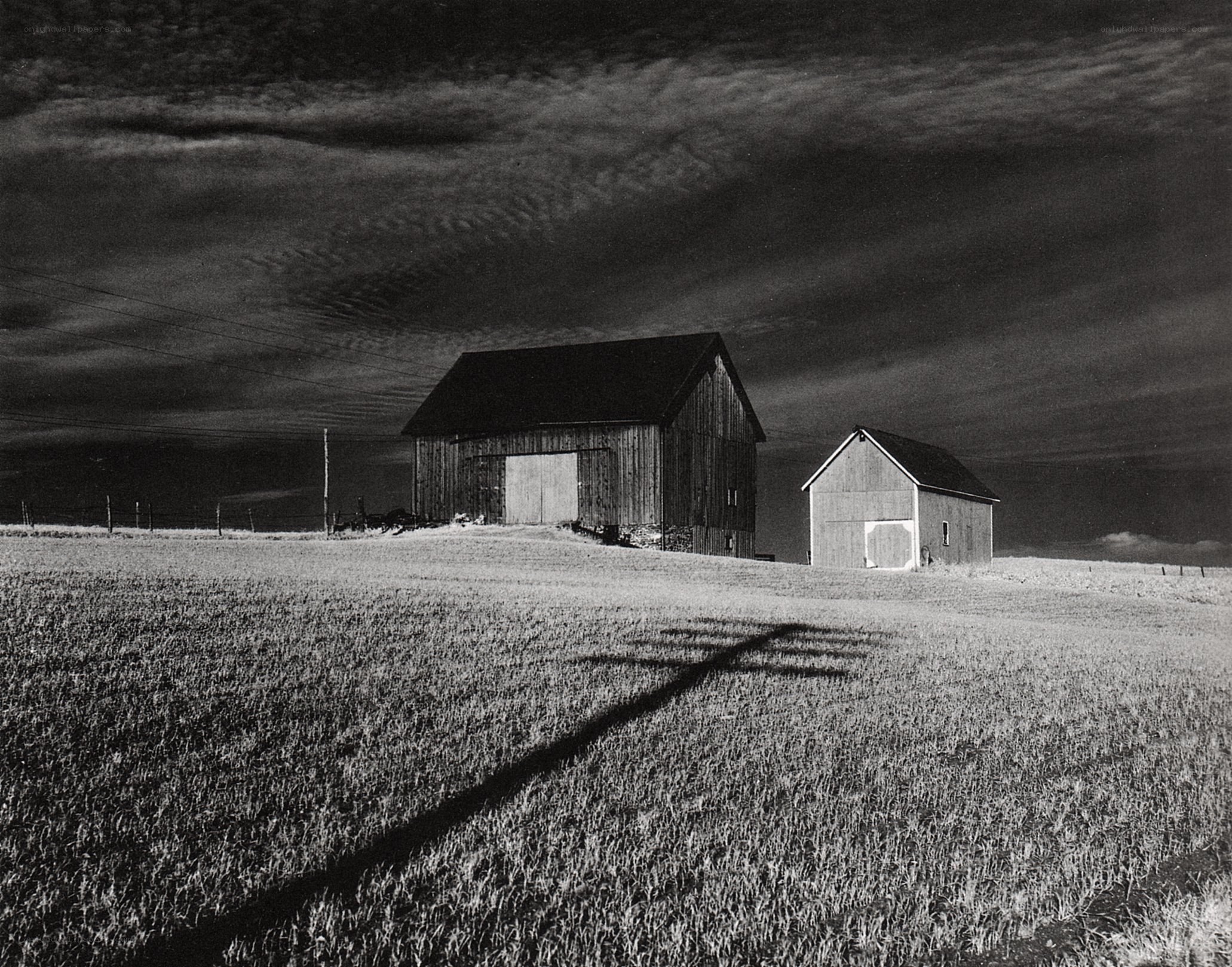 Barns on a Hill at Dusk