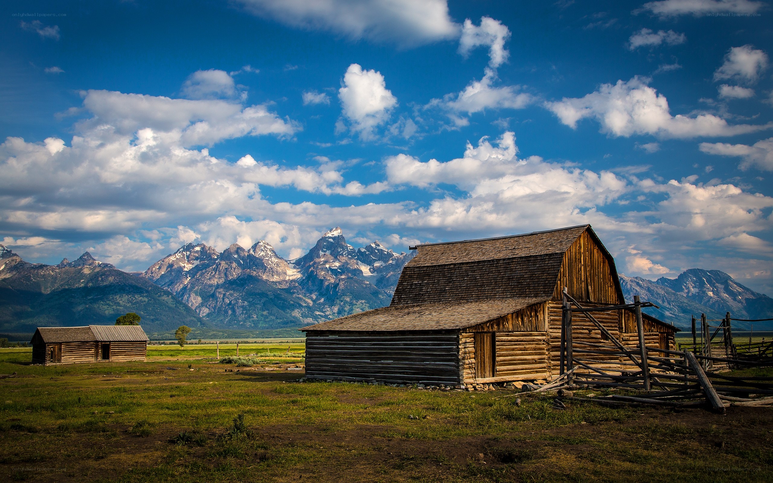 Barns with mountain backdrop