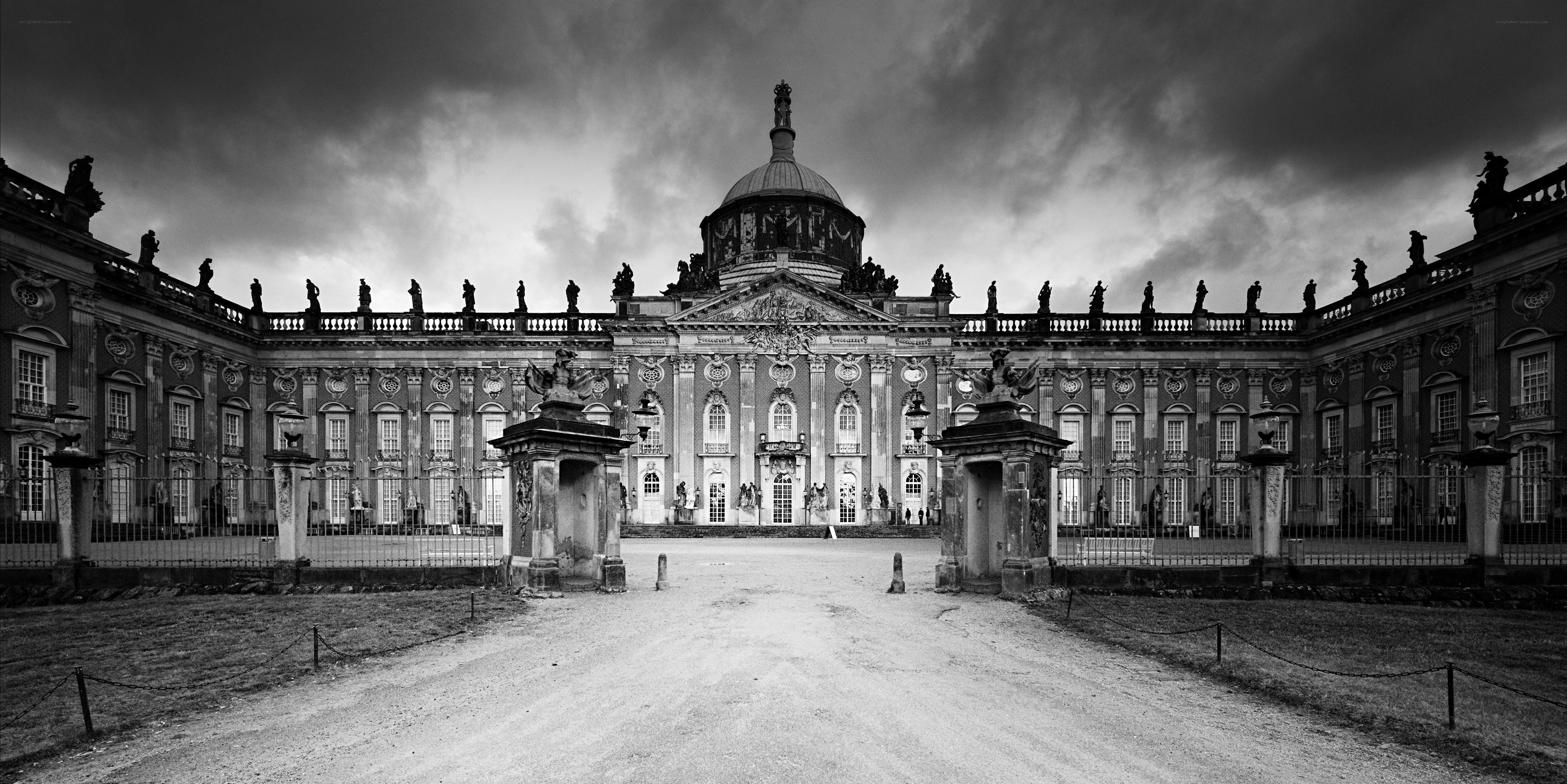 Baroque palace under stormy sky