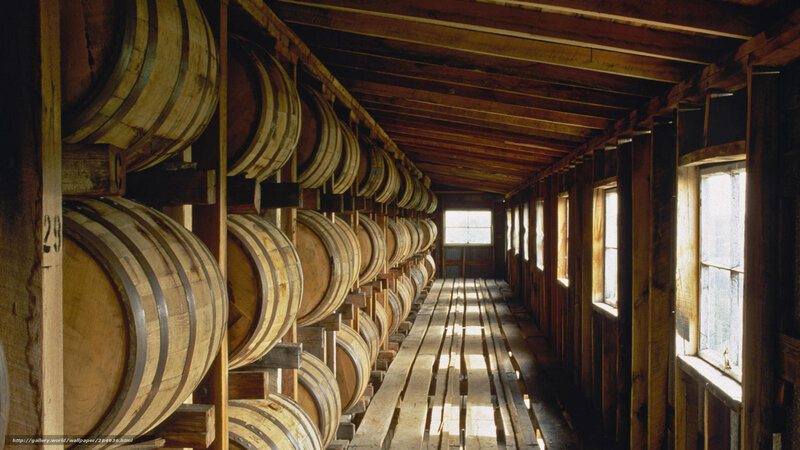 Barrels in a wooden warehouse