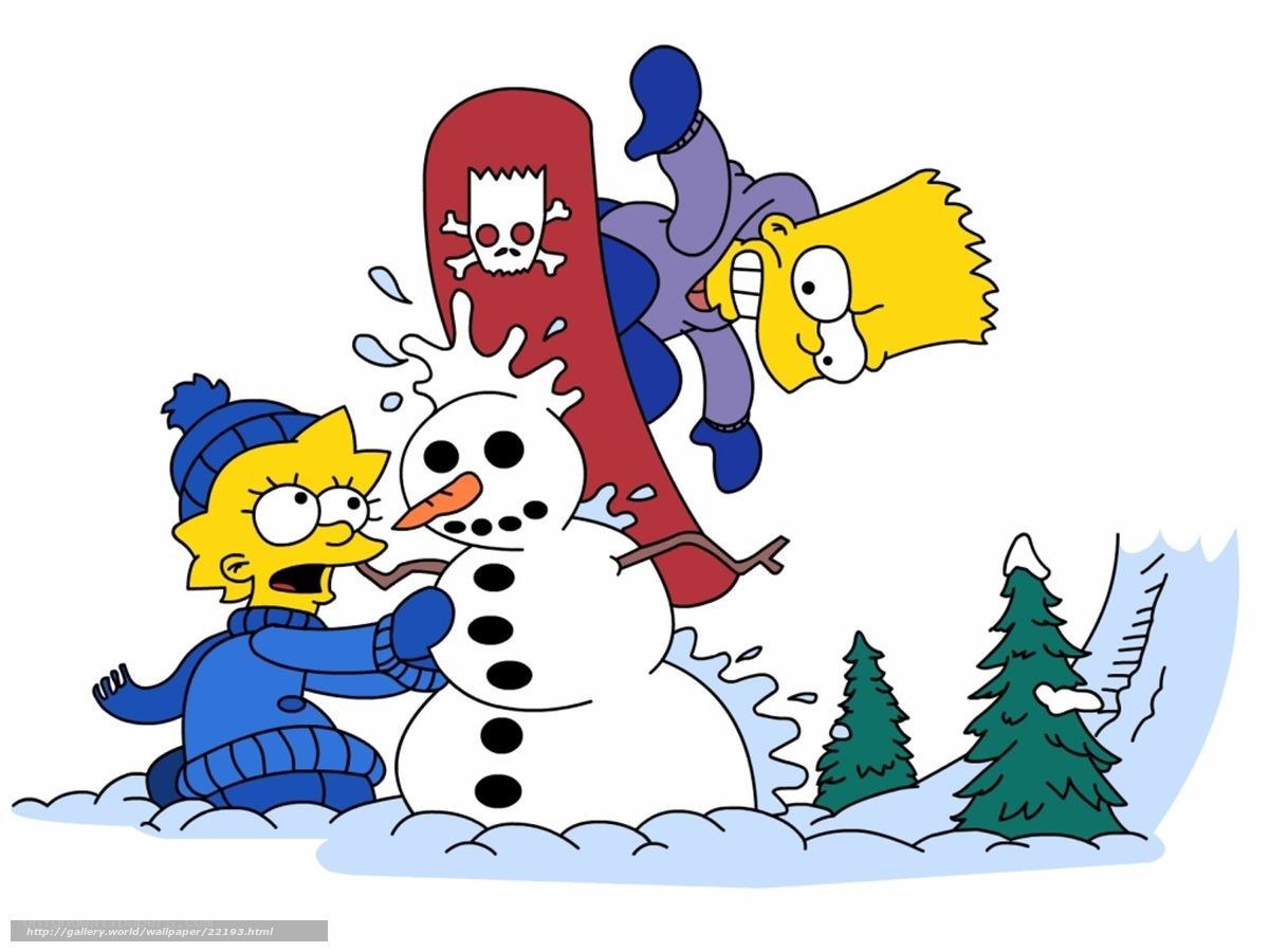 Bart and Lisa with snowman