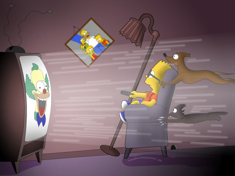 Bart watching TV with pets