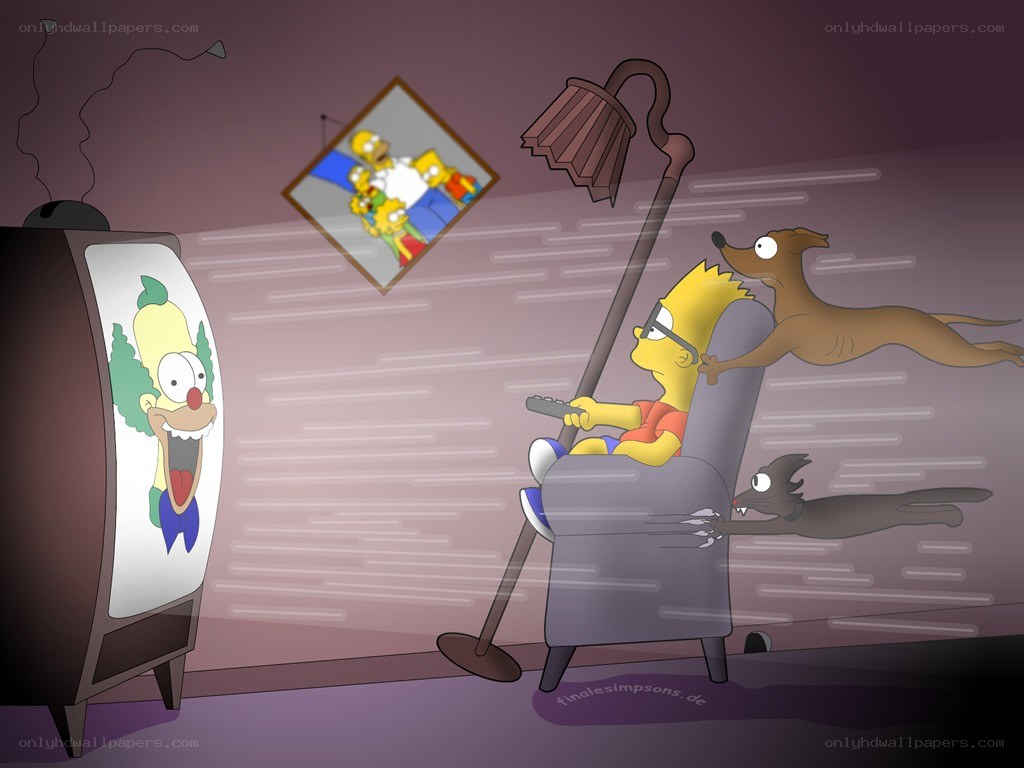 Bart watching TV with pets